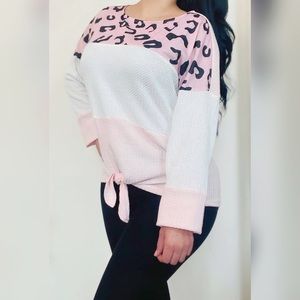 Pink Color Block Leopard Top